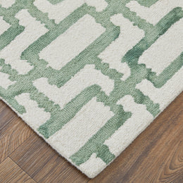 Lorrain Modern Geometric Ivory Green Area Rug (3'6" x 5'6")