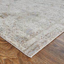 Vancouver Modern Abstract Ivory Gray Tan Area Rug (12' x 15')