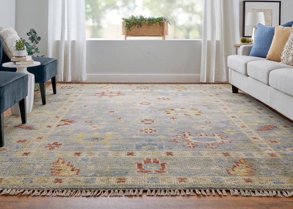 Fillmore Traditional Floral Botanical Blue Taupe Gray Area Rug (4' x 6')