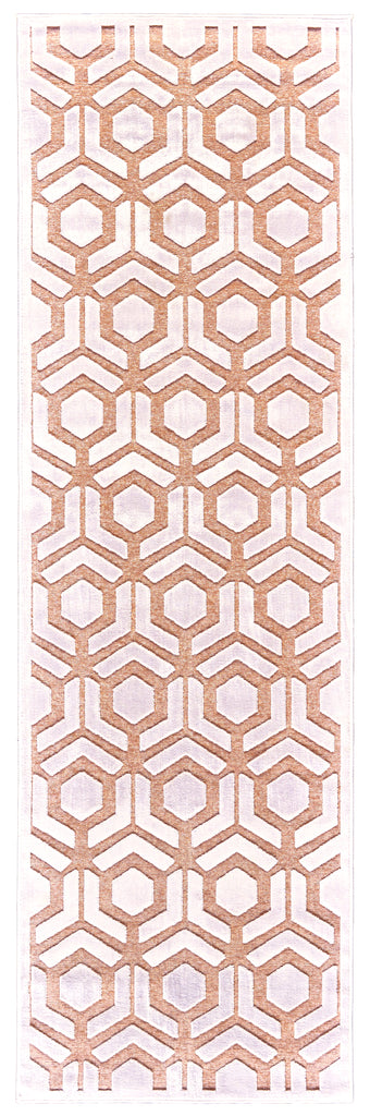 Saphir Mira Modern Geometric Pink White Area Rug (2'6" x 8' / Pattern 1)