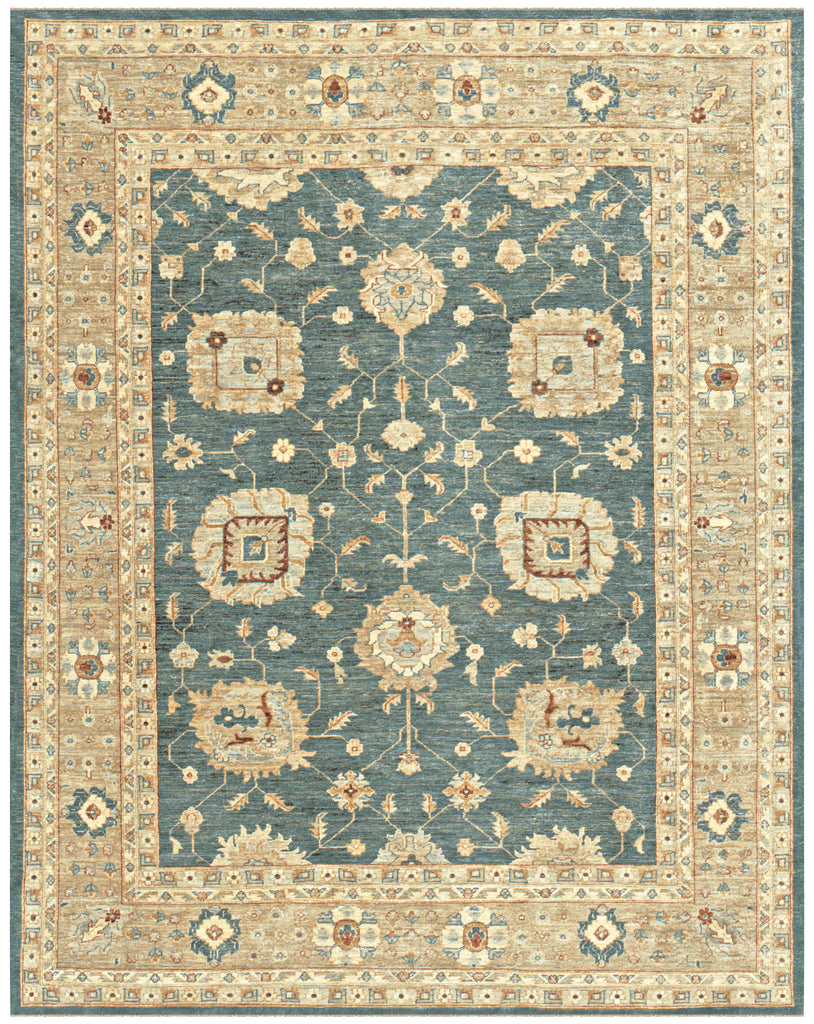 Adolphus Traditional Oriental Tan Blue Green Area Rug (9'6" x 13'6")