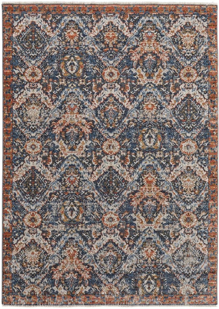 Kaia Transitional Floral Botanical Blue Orange Ivory Area Rug (2' x 3')