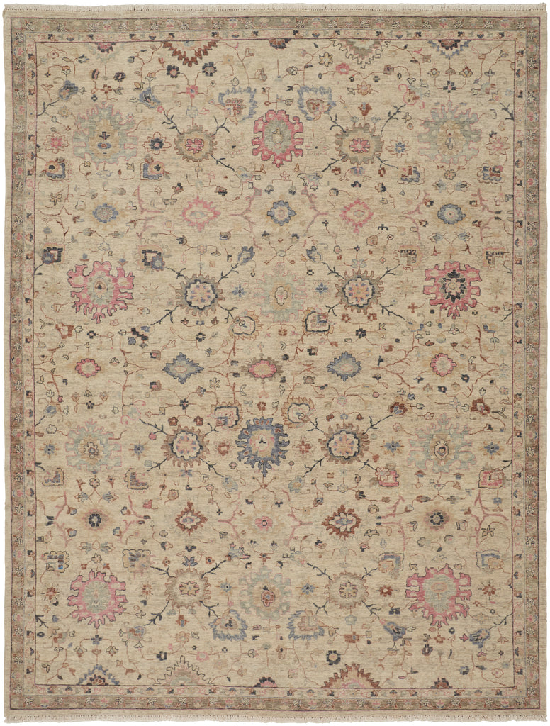 Marabel Traditional Floral Botanical Ivory Pink Blue Area Rug (5'6" x 8'6")