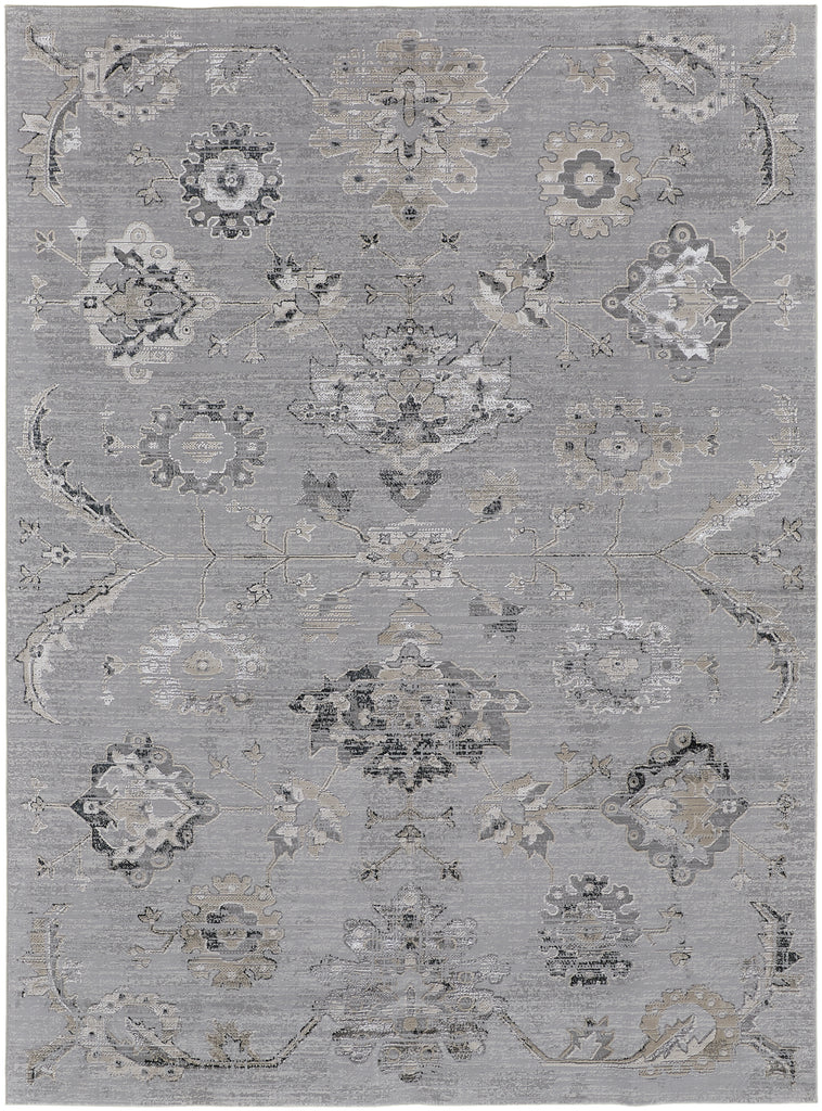 Macklaine Transitional Damask Silver Black Area Rug (10' x 13'2")