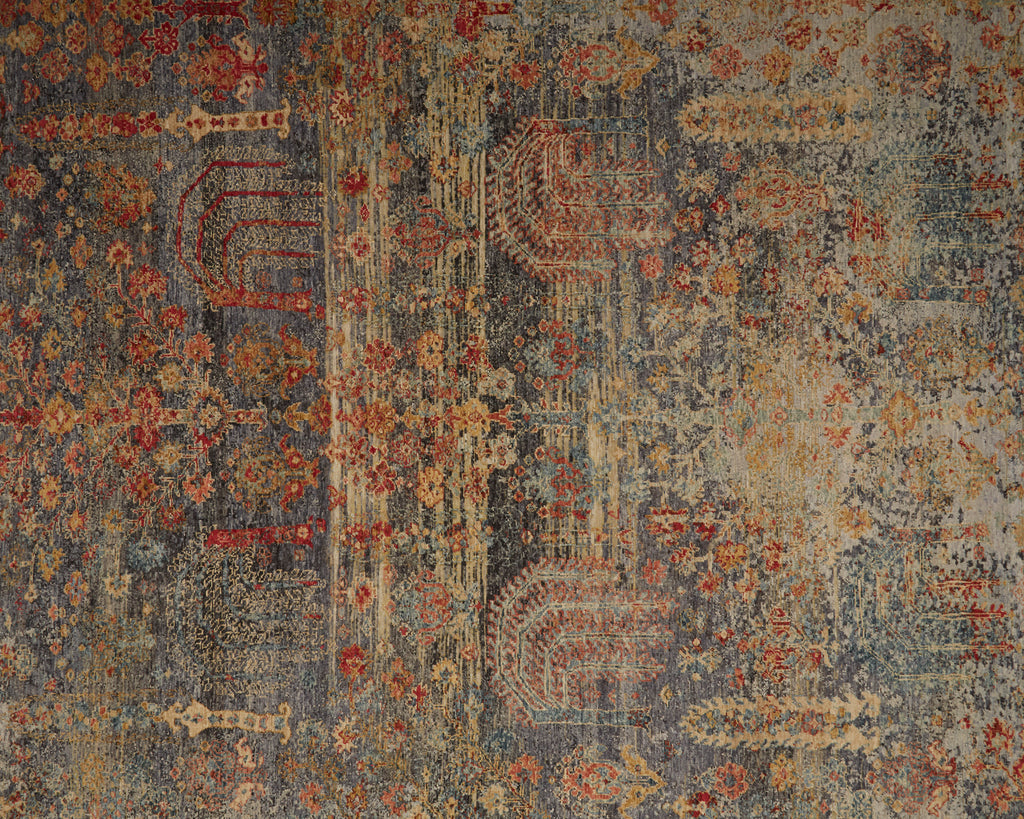 Siena Transitional Floral Botanical Blue Taupe Gold Area Rug (8'6" x 11'6")