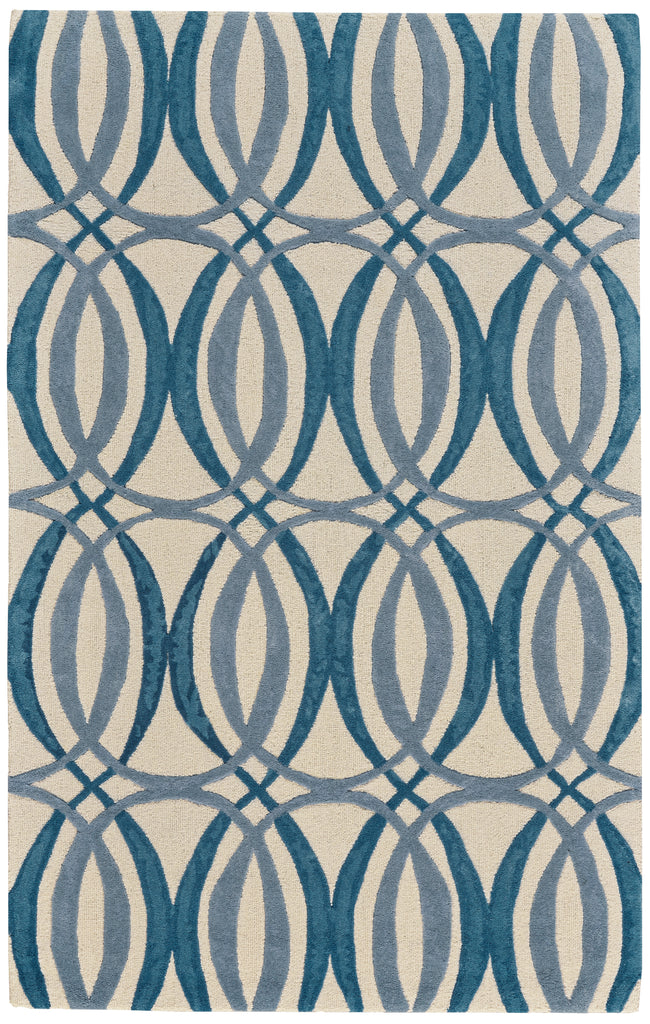 Haute Trends II Modern Geometric Ivory Blue Area Rug (5' x 8')