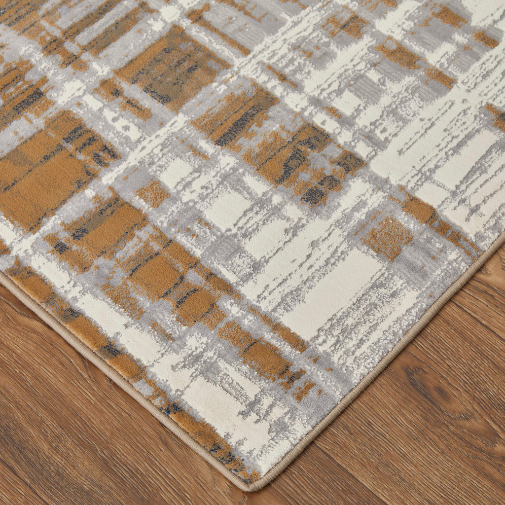 Clio Modern Abstract Blue Orange Gray Area Rug (2'9" x 7'10")