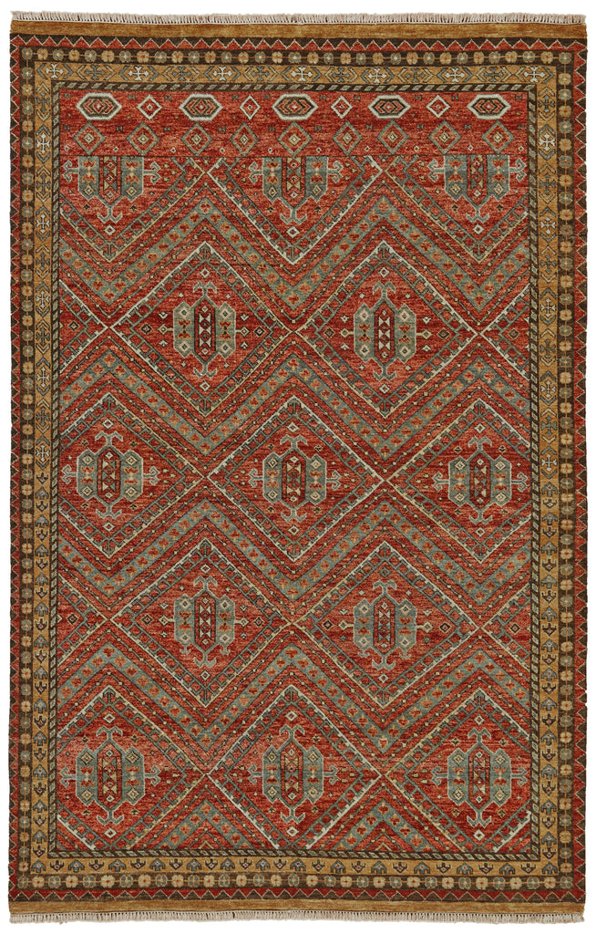 Namche Transitional Argyle Red Gold Blue Area Rug (4' x 6')