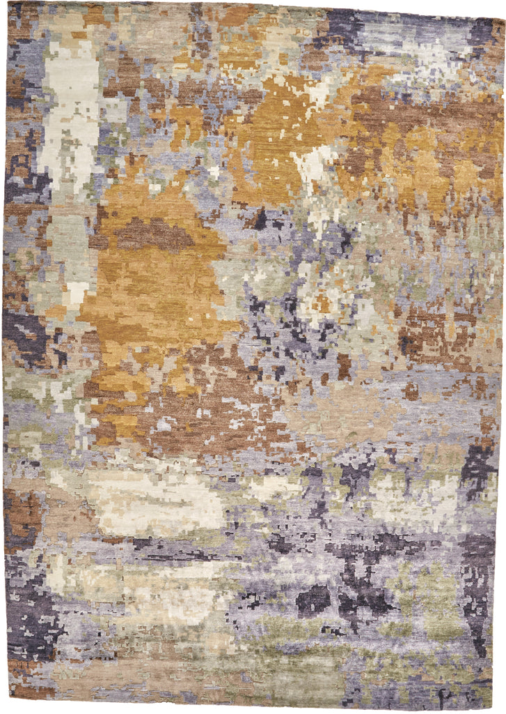 Adira Modern Watercolor Silver Green Gold Area Rug (7'9" x 9'9")