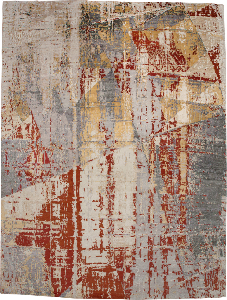 Adira Modern Abstract Gray Gold Red Area Rug (7'9" x 9'9")