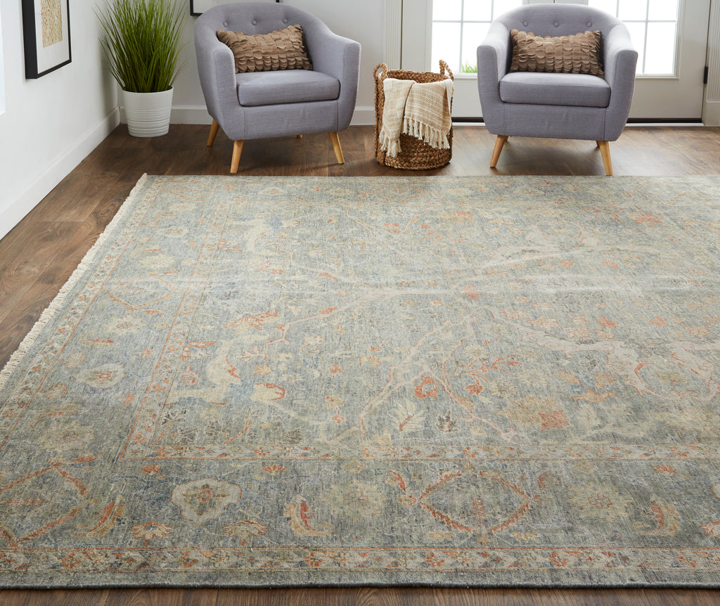 Marabel Traditional Oriental Blue Taupe Red Area Rug (9'6" x 13'6")