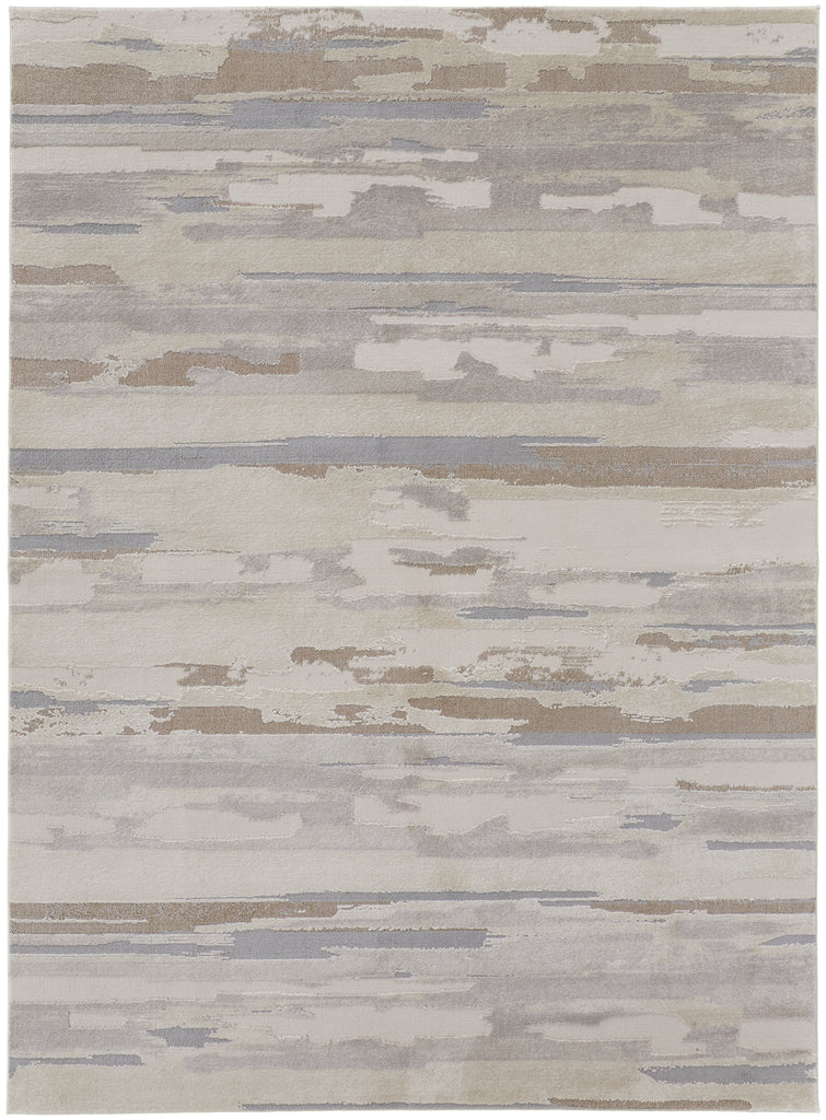 Vancouver Modern Abstract Ivory Tan Brown Area Rug (8' x 10')