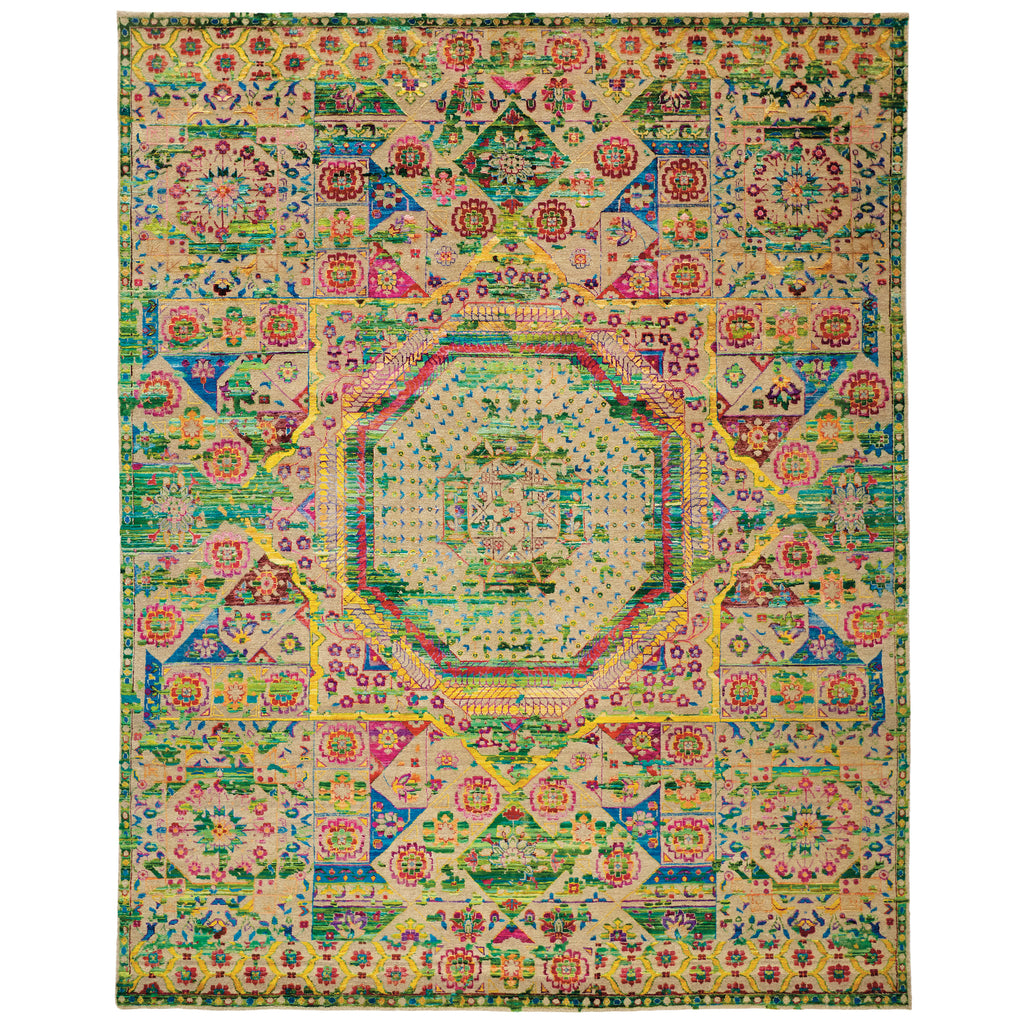 Ezra Transitional Medallion Blue Red Yellow Area Rug (7'9" x 9'9")