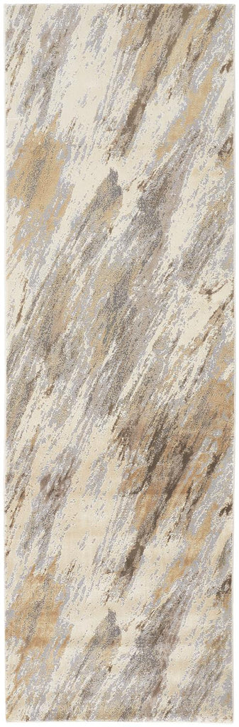 Parker Transitional Abstract Ivory Tan Brown Area Rug (2'6" x 8')