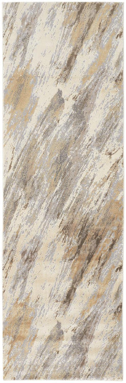 Parker Transitional Abstract Ivory Tan Brown Area Rug (3'9" x 5'7")