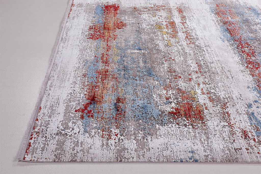 Cadiz Modern Abstract Gray Red Blue Area Rug (9'9" x 13'2" / Pattern 2)