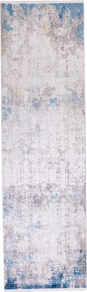 Cadiz Modern Abstract Ivory Blue Gold Area Rug (3'1" x 10')