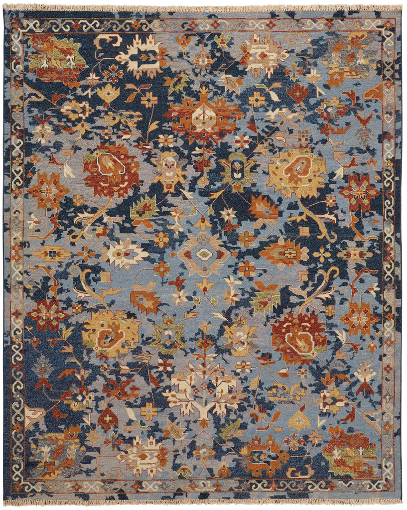 Leylan Transitional Floral Botanical Blue Orange Red Area Rug (8'6" x 11'6")