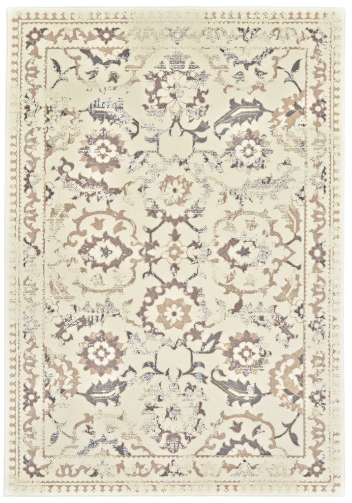 Azeri III Transitional Floral Botanical Ivory Tan Gray Area Rug (2'2" x 4')