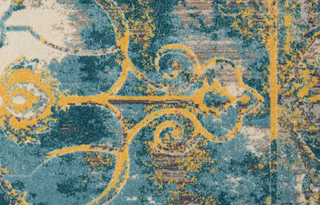 Keats Transitional Distressed Blue Yellow Taupe Area Rug (2'7" x 8')