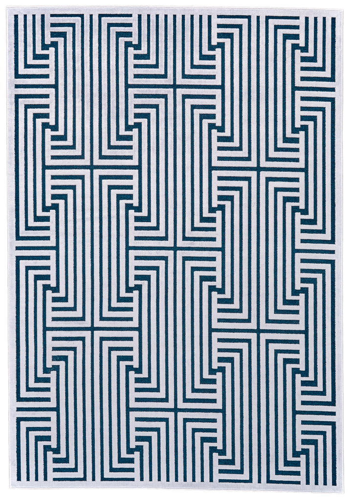 Soho Lyra Modern Geometric White Blue Area Rug (7'6" x 10'6")