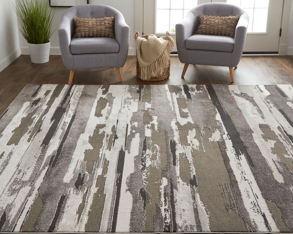 Vancouver Modern Abstract Brown Ivory Area Rug (10' x 14')