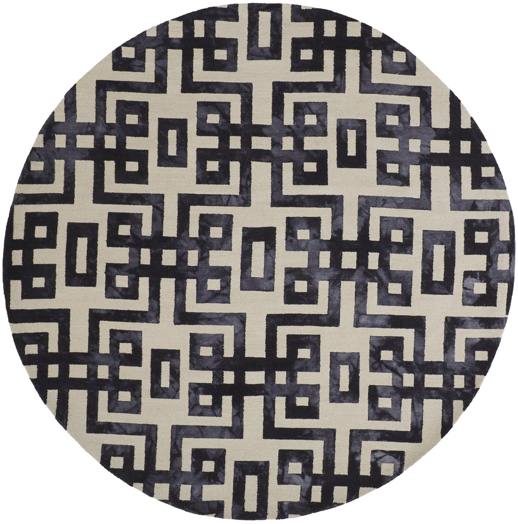 Lorrain Modern Geometric Ivory Black Area Rug (10' x 10')