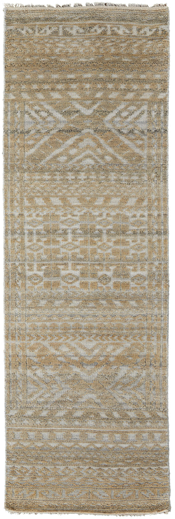 Payton Transitional Geometric Gold Tan Ivory Area Rug (2'6" x 10')