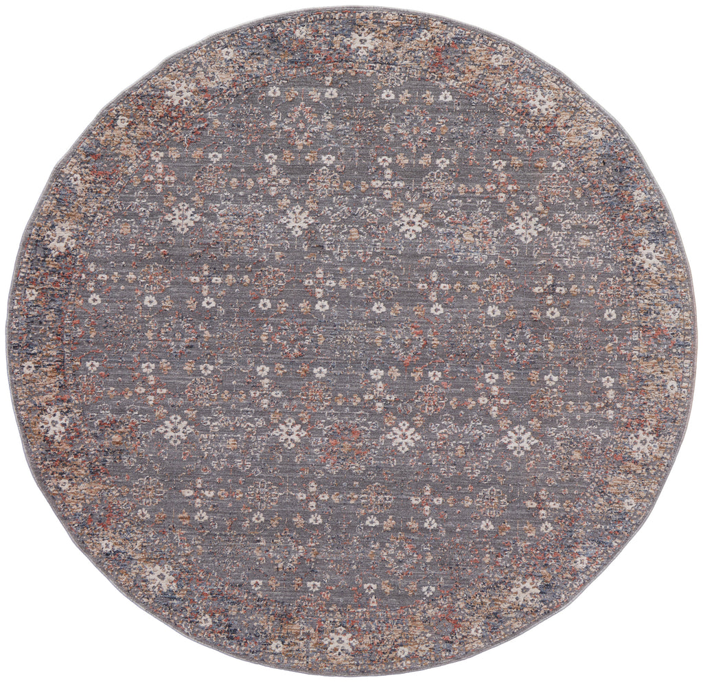 Thackery Transitional Oriental Gray Pink Red Area Rug (5'6" x 5'6")