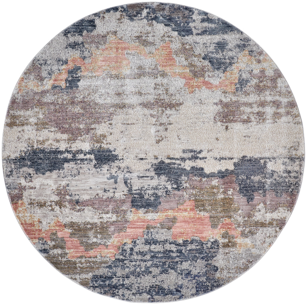 Kyra Transitional Abstract Blue Gray Ivory Area Rug (5'6" x 5'6")