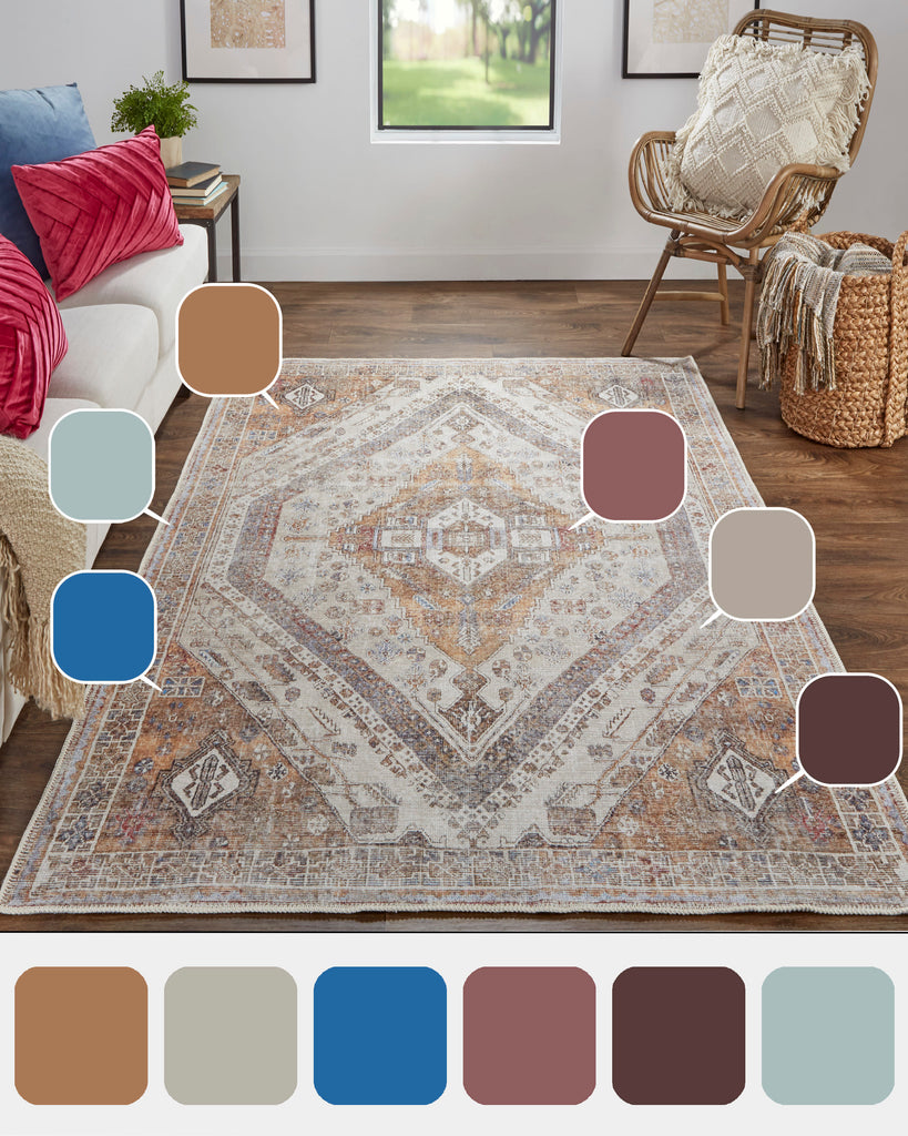 Percy Transitional Medallion Ivory Orange Brown Area Rug (9'2" x 12')