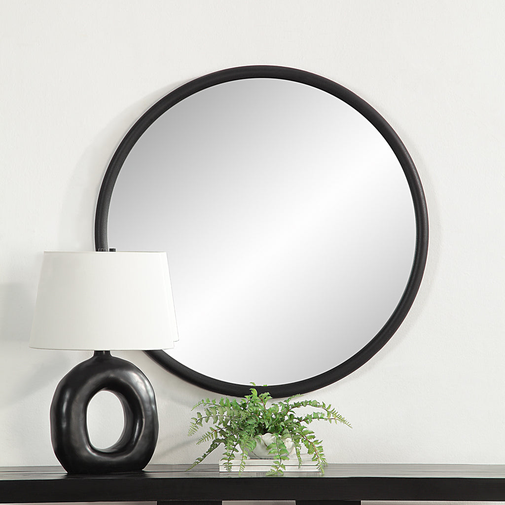 Namur 36" Tall Round Mirror, Matte Black