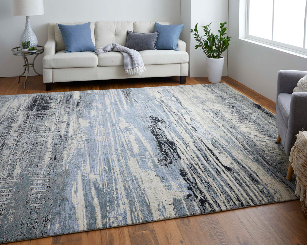 Sumner Modern Abstract Gray Blue Silver Area Rug (7'9" x 9'9")