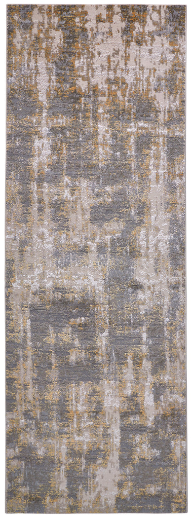 Waldor Modern Abstract Gray Gold Area Rug (2'10" x 7'10")