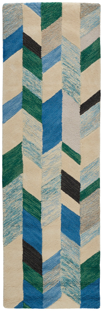 Caspian Transitional Chevron Ivory Blue Green Area Rug (2'6" x 8')