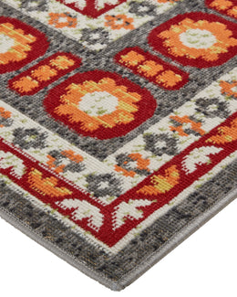 Foster Transitional Medallion Orange Gray Area Rug (5' x 8')