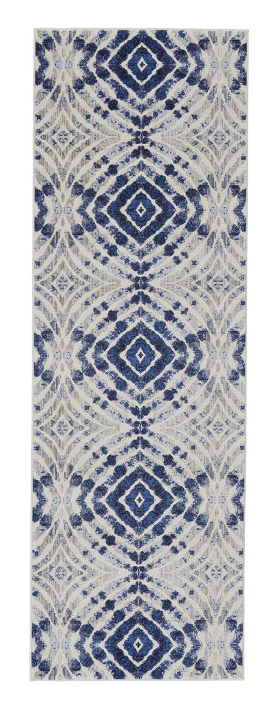 Milton Modern Geometric Ivory Blue Gray Area Rug (2'7" x 8')