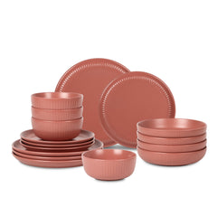 Logan Stoneware Dinnerware Set - Terracotta - QTY 16
