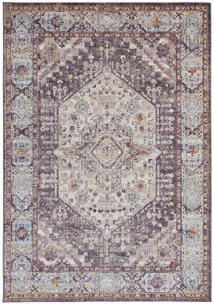 Armant Traditional Medallion Purple Gray Ivory Area Rug (6'7" x 9'6")