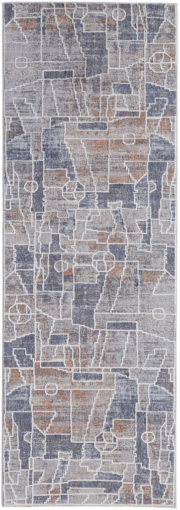 Francisco Transitional Abstract Blue Gray Orange Area Rug (2'10" x 8')