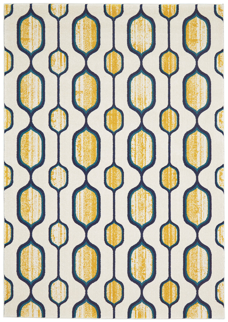 Brixton Modern Geometric Ivory Yellow Blue Area Rug (10' x 13'2")