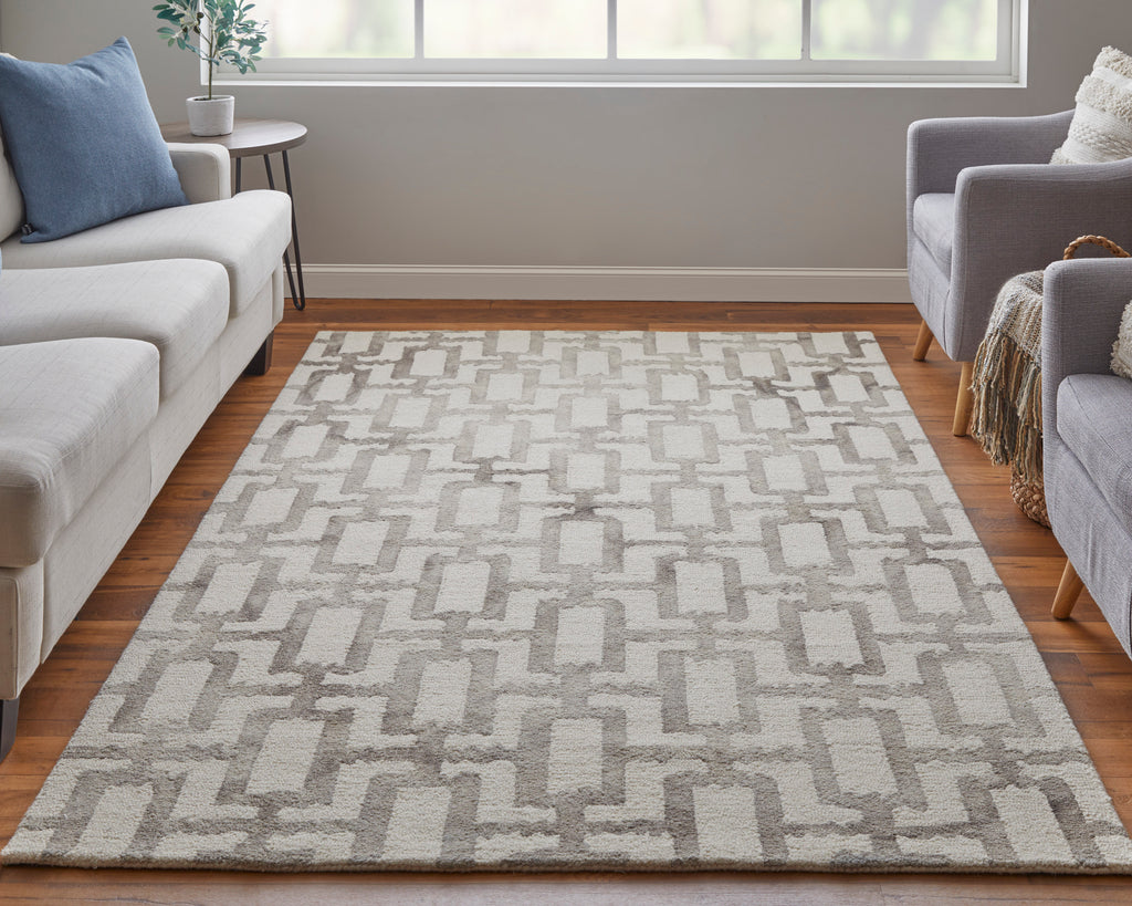 Lorrain Modern Geometric Ivory Taupe Area Rug (3'6" x 5'6")