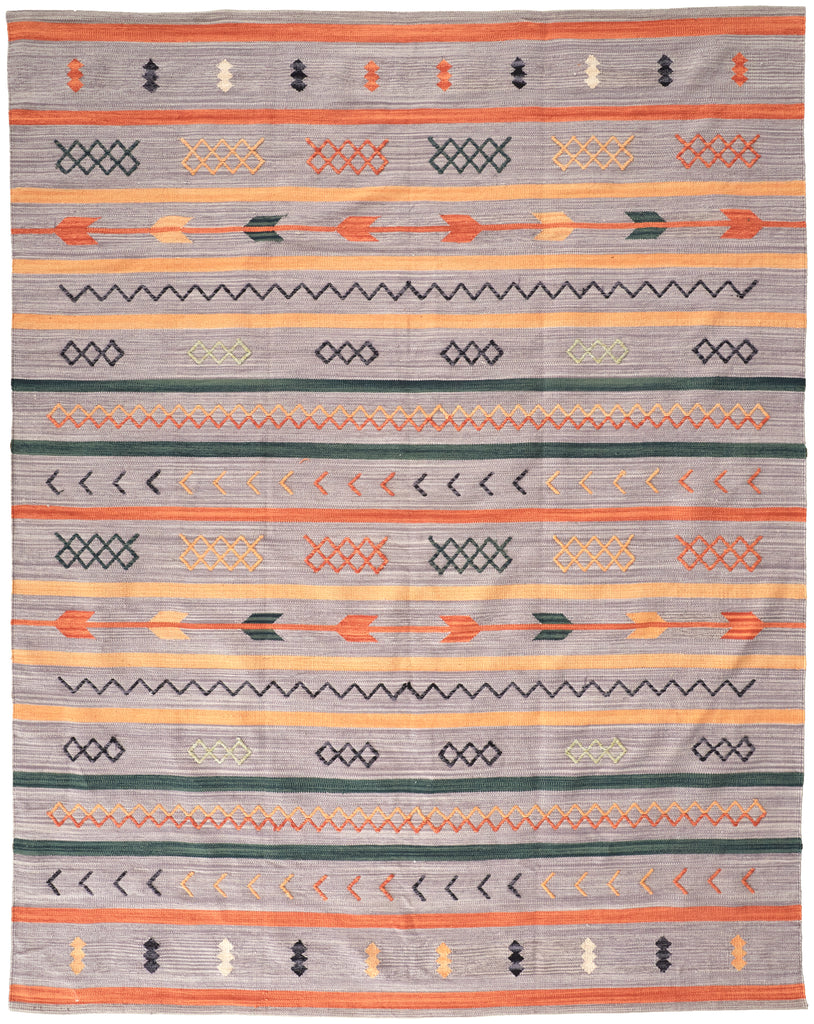 Dharma Transitional Southwestern Gray Orange Area Rug (8' x 10' / Pattern 2)