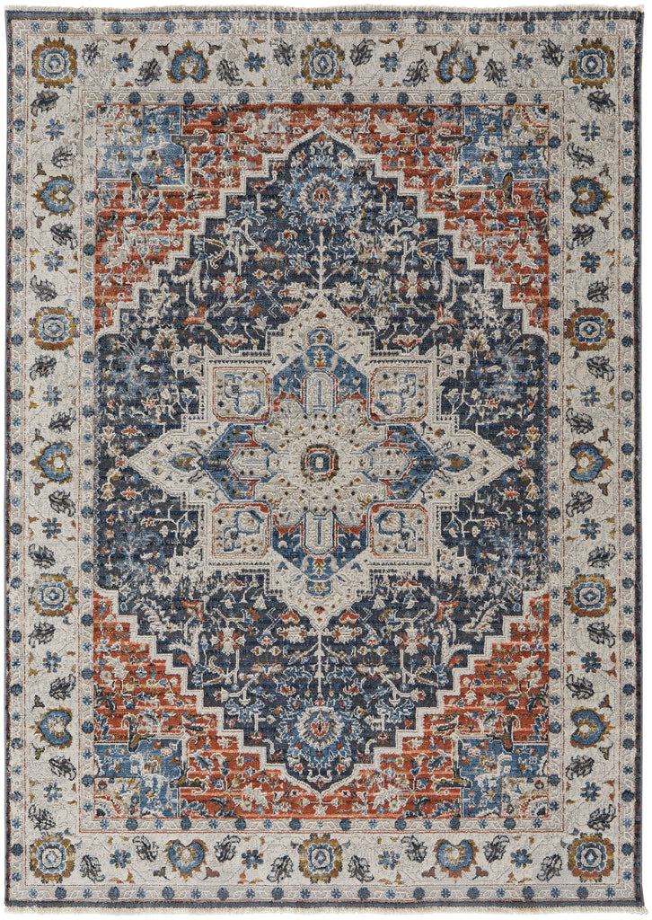 Kaia Transitional Medallion Ivory Blue Red Area Rug (9'8" x 12'8")