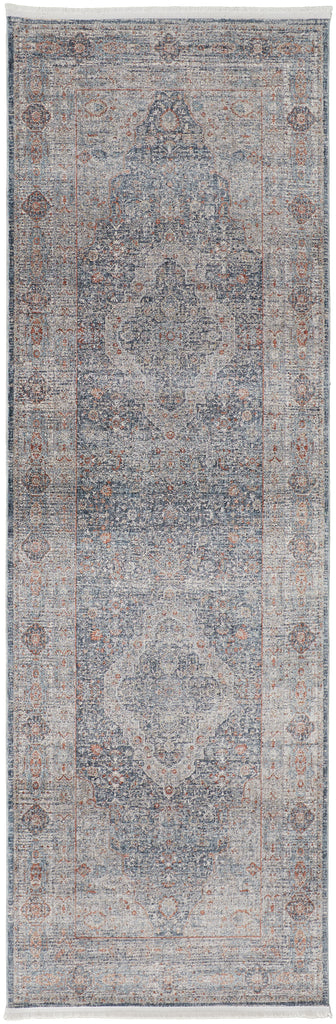 Marquette Transitional Medallion Gray Blue Red Area Rug (2'8" x 12')