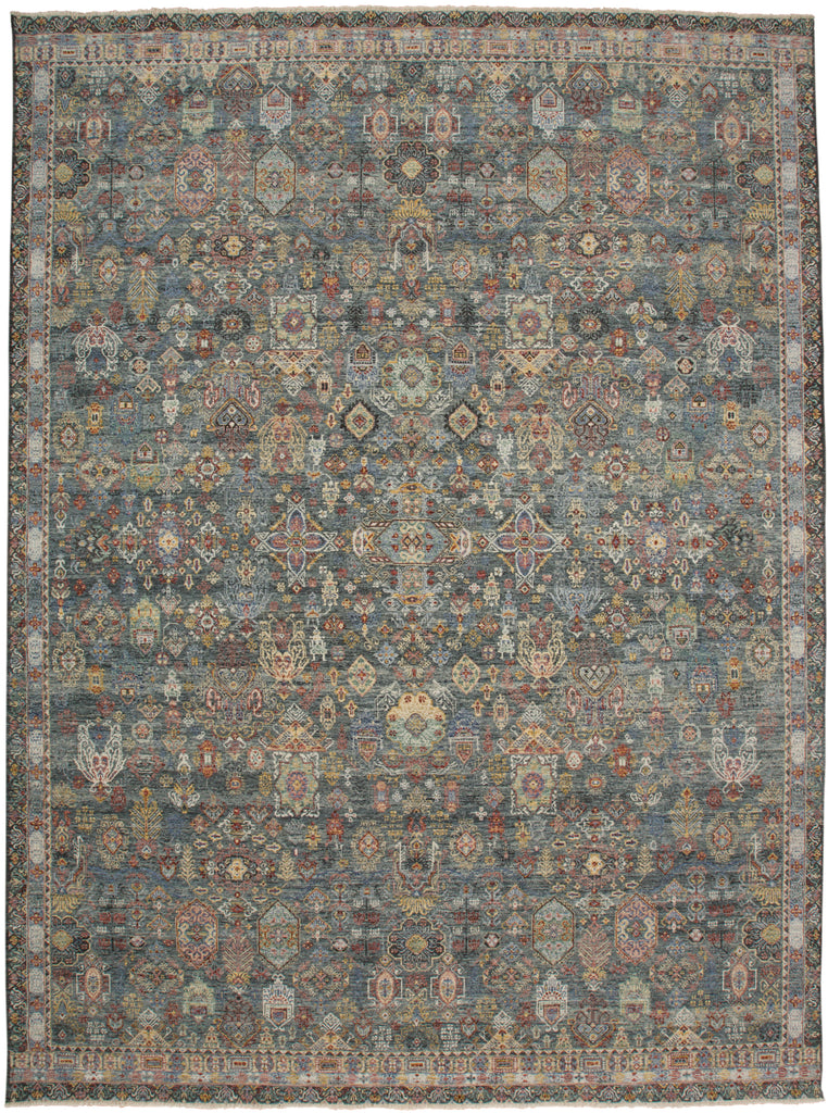 Atarah Transitional Medallion Taupe Blue Gold Area Rug (7'9" x 9'9")