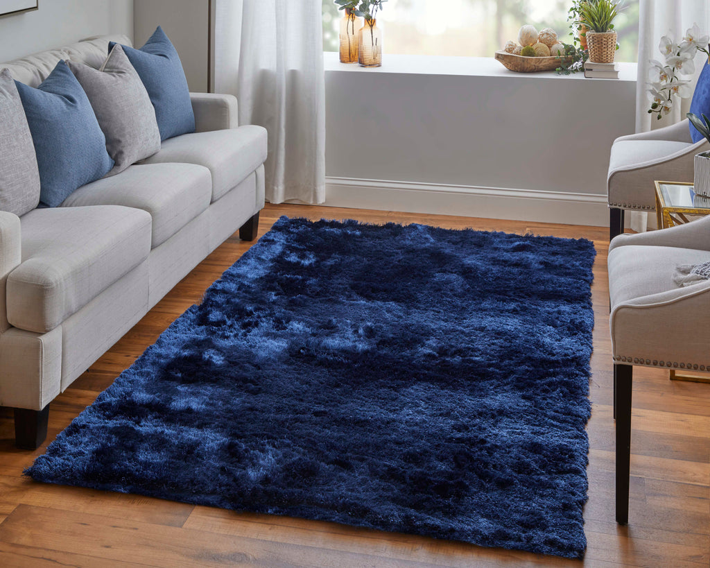 Indochine Modern Solid Blue Black Area Rug (4'9" x 7'6" / Pattern 2)