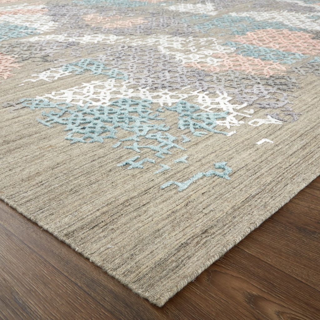 Elias Modern Abstract Pink Blue Taupe Area Rug (9' x 12')