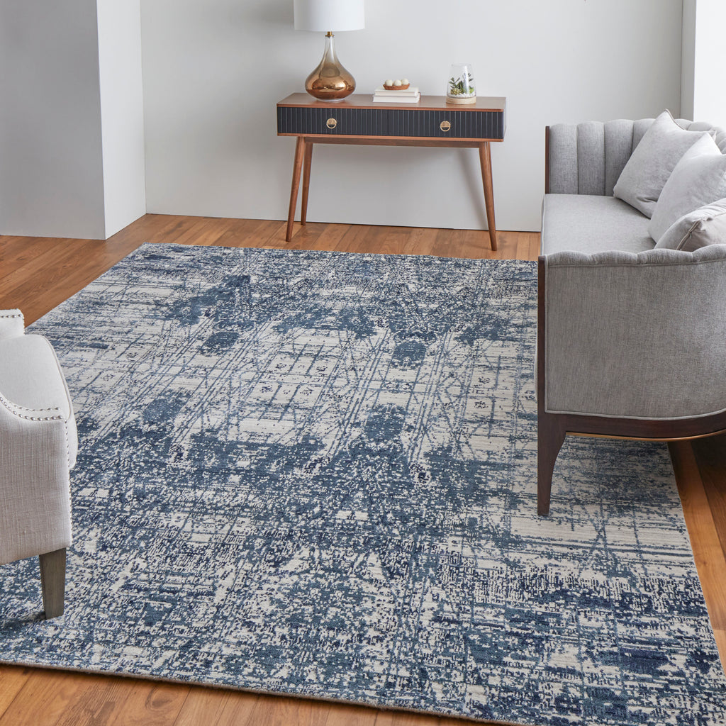 Eastfield Modern Abstract Blue Ivory Area Rug (4' x 6' / Pattern 2)