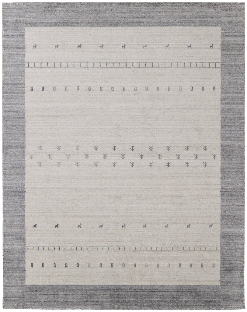 Legacy Transitional Bordered Ivory Gray Area Rug (9'6" x 13'6")